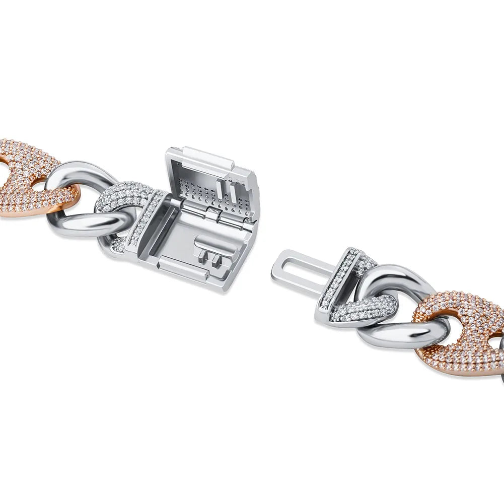 TOPGRILLZ 16mm Box Buckle Bracelet Miami Cuban Chain Iced Out Cubic Zirconia Hip Hop Fashion Jewelry