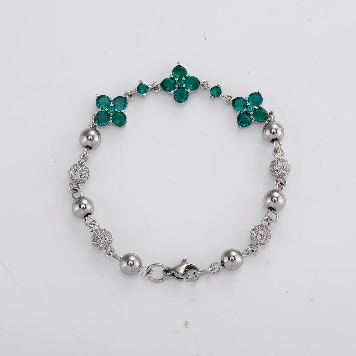TOPGRILLZ Hip Hop Four Leaf Clover Bracelet Micro Paved CZ Stones Iced Out Round Ball Chain For Men Women Charm Jewelry Gift
