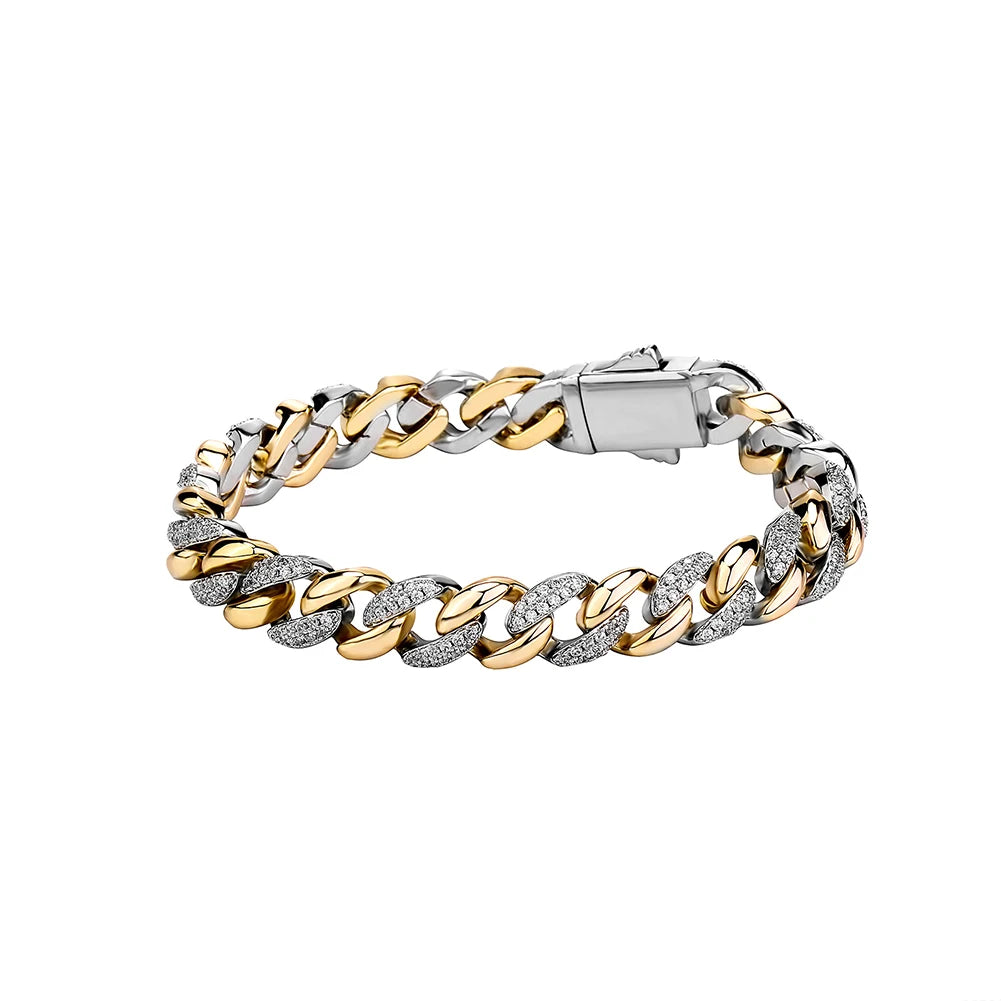 TOPGRILLZ New 9/14MM  Cuban Chain Bracelet With Gold Silver Color Spring Clasp Bling Iced Out CZ Jewelry Gift For Men Women
