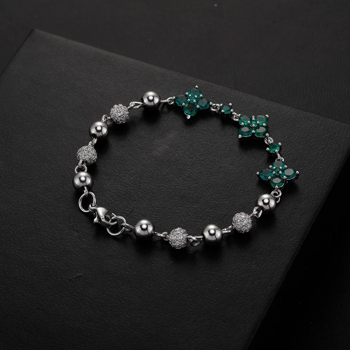 TOPGRILLZ Hip Hop Four Leaf Clover Bracelet Micro Paved CZ Stones Iced Out Round Ball Chain For Men Women Charm Jewelry Gift