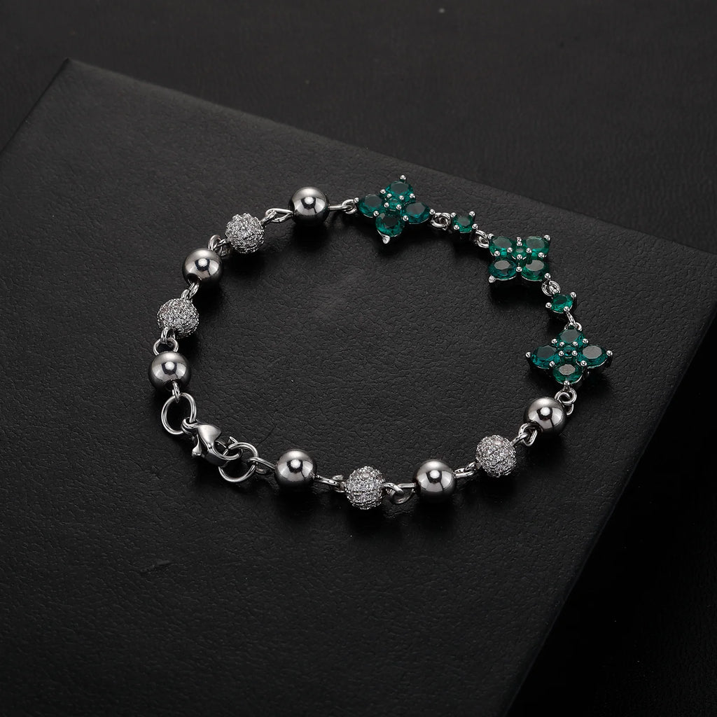 TOPGRILLZ Hip Hop Four Leaf Clover Bracelet Micro Paved CZ Stones Iced Out Round Ball Chain For Men Women Charm Jewelry Gift