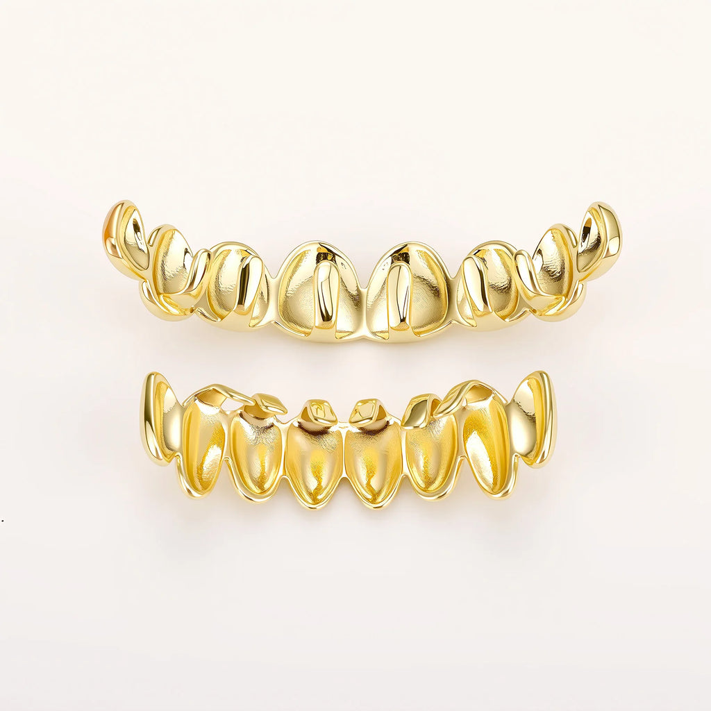 TOPGRILLZ 8 Top 8 Bottom Grillz Set No Stone Mirror Polished Realistic Teeth Outline Hip Hop Decorative Tooth Jewelry Men Women