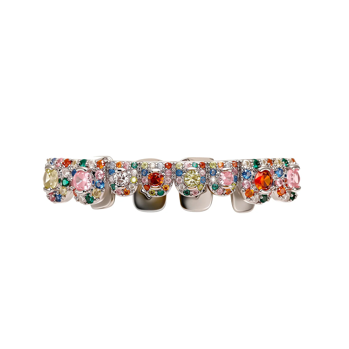 TOPGRILLZ  Hip Hop Full Iced Out  Set 8 Top&8 Bottom Tooth Cap Rainbow Candy Color Dental Grills For Unisex