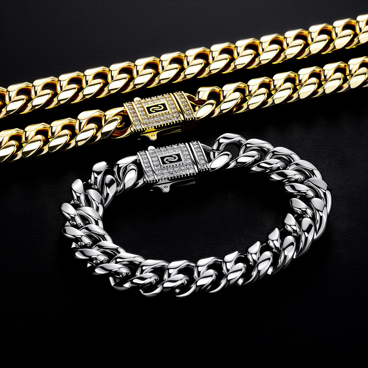 TOPGRILLZ Solid Stainless Steel Cuban Chain Necklace Anti-Rust CZ Iced Straight & Curved Lock Clasp 8-14mm Hip Hop Jewelry