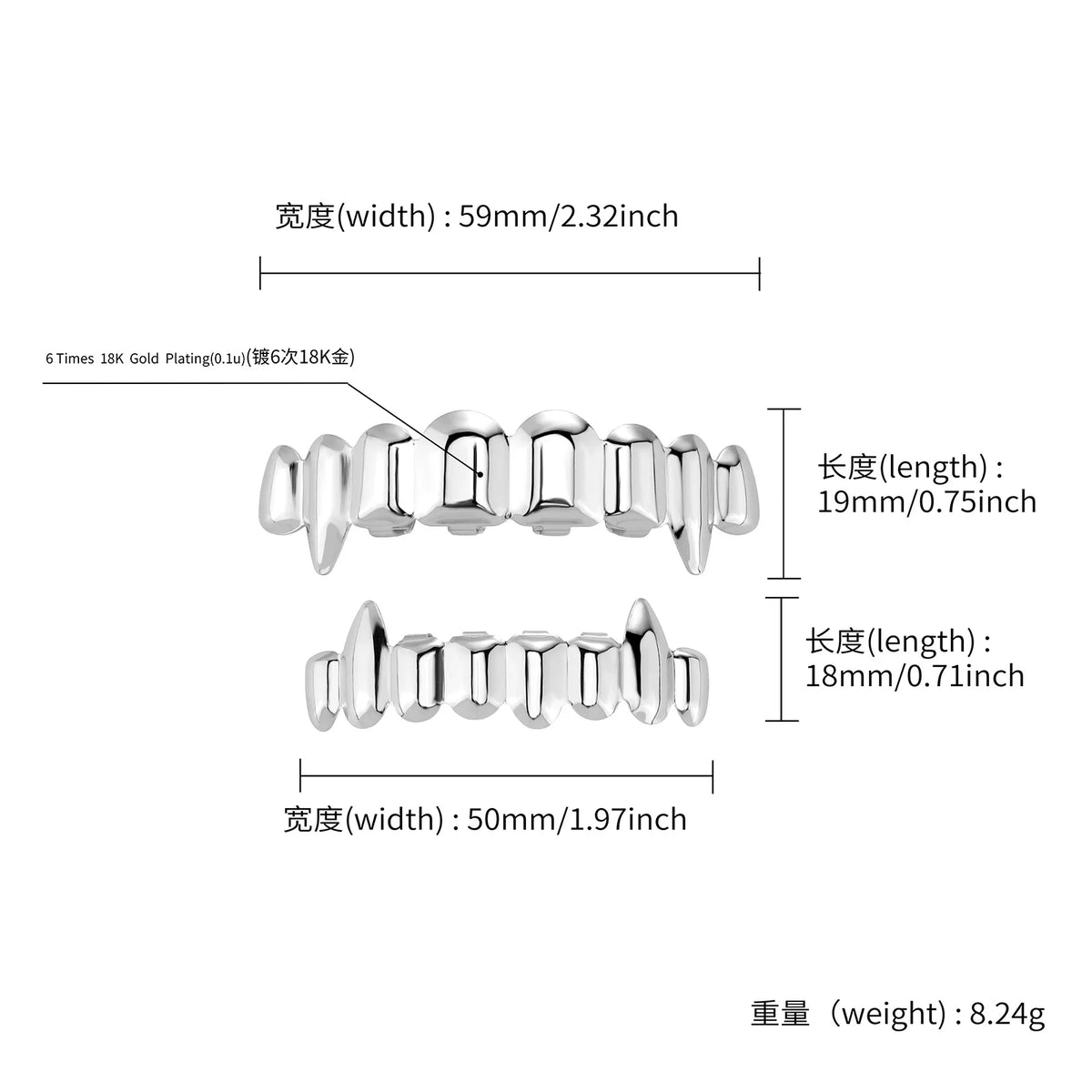 TOPGRILLZ Hip Hop 8/8 Vampire Fangs Glossy Teeth Grillz Top Bottom Mouth Tooth Caps For Women Men Jewelry Halloween Cosplay Gift