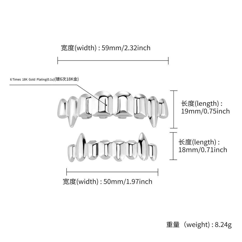 TOPGRILLZ Hip Hop 8/8 Vampire Fangs Glossy Teeth Grillz Top Bottom Mouth Tooth Caps For Women Men Jewelry Halloween Cosplay Gift