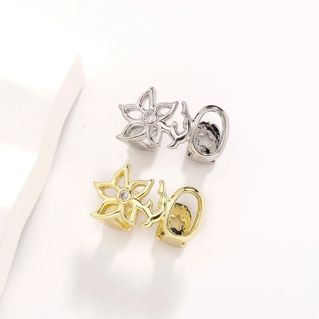 TOPGRILLZ Glossy Double Hollow Flower Tooth Grillz For Women Gold Silver Color Daily Wearable Tooth Jewelry Dental Grills