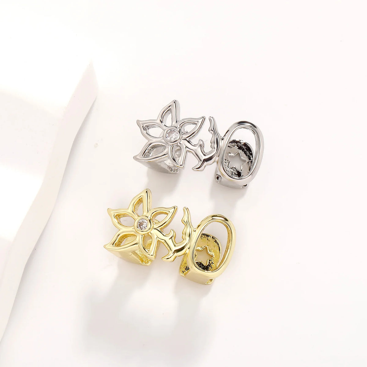 TOPGRILLZ Glossy Double Hollow Flower Tooth Grillz For Women Gold Silver Color Daily Wearable Tooth Jewelry Dental Grills
