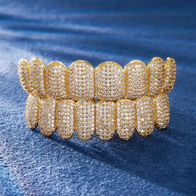 TOPGRILLZ Punk Iced Out Cubic Zircon Teeth Grills 8 Top & 8 Bottom Set Braces Full CZ Stones Dental Grills For Party Gift