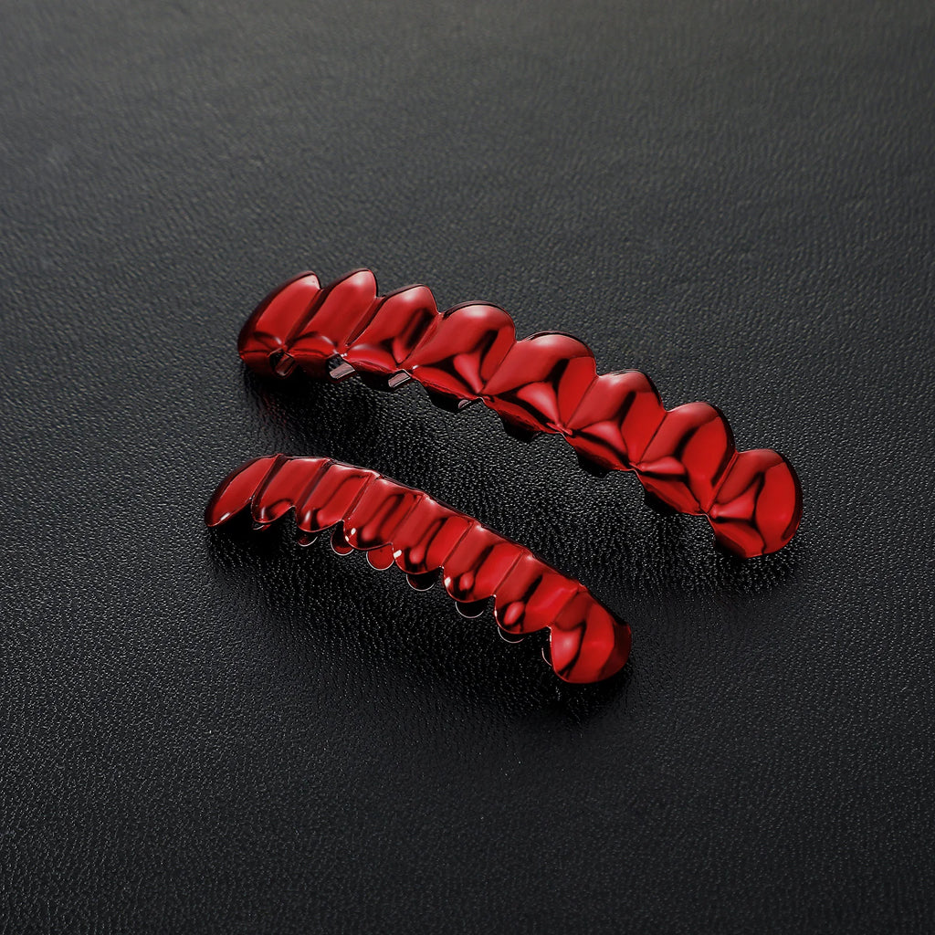 TOPGRILLZ Red Mirror Hip Hop Grillz Set 2Pcs 8 Teeth Top Bottom Grills Y2K Party Cosplay Teeth Halloween Jewelry Men Women