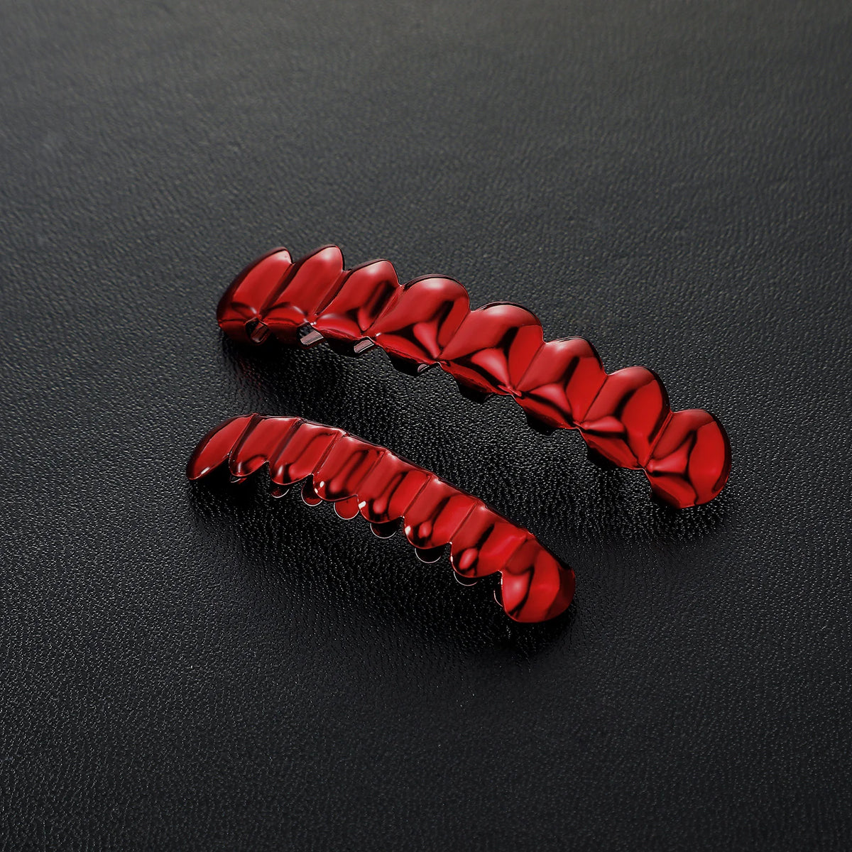 TOPGRILLZ Red Mirror Hip Hop Grillz Set 2Pcs 8 Teeth Top Bottom Grills Y2K Party Cosplay Teeth Halloween Jewelry Men Women