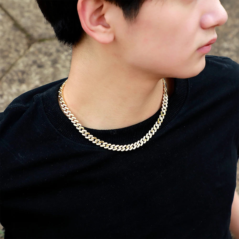 TOPGRILLZ 6MM/8MM Cuban Chain Necklace With Gold Plated Waterproof Iced Out Czechic Stone Hip Hop Fashion Jewelry For Men Women