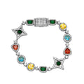 TOPGRILLZ Multicolor CZ Star Link Bracelet Necklace Gold/Silver Plated Y2K Dopamine Hip Hop Jewelry Iced Out Couple Unisex Gift