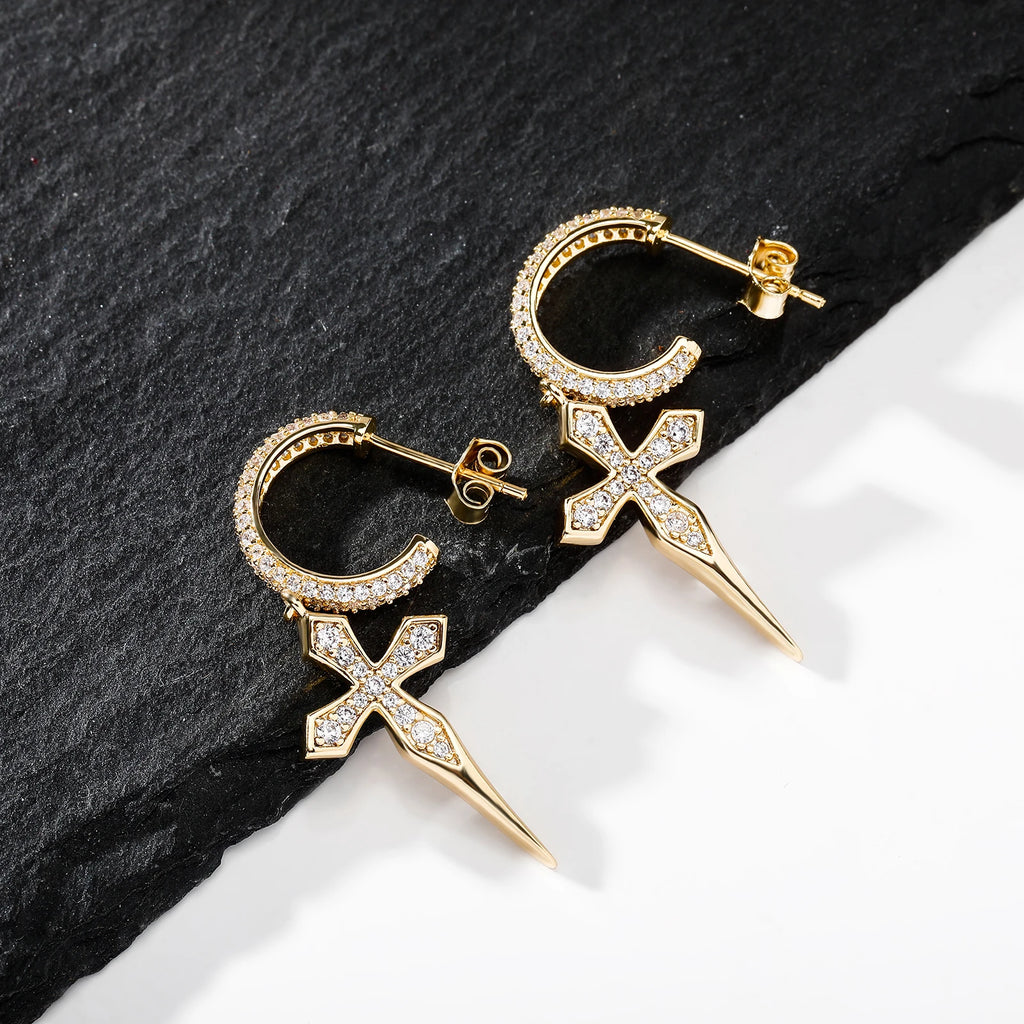 TOPGRILLZ Black CZ Ear Cuff Earrings Gun Plated Helloween Cross C-Shape Iced Out Hip Hop Gothic Jewelry Men Women