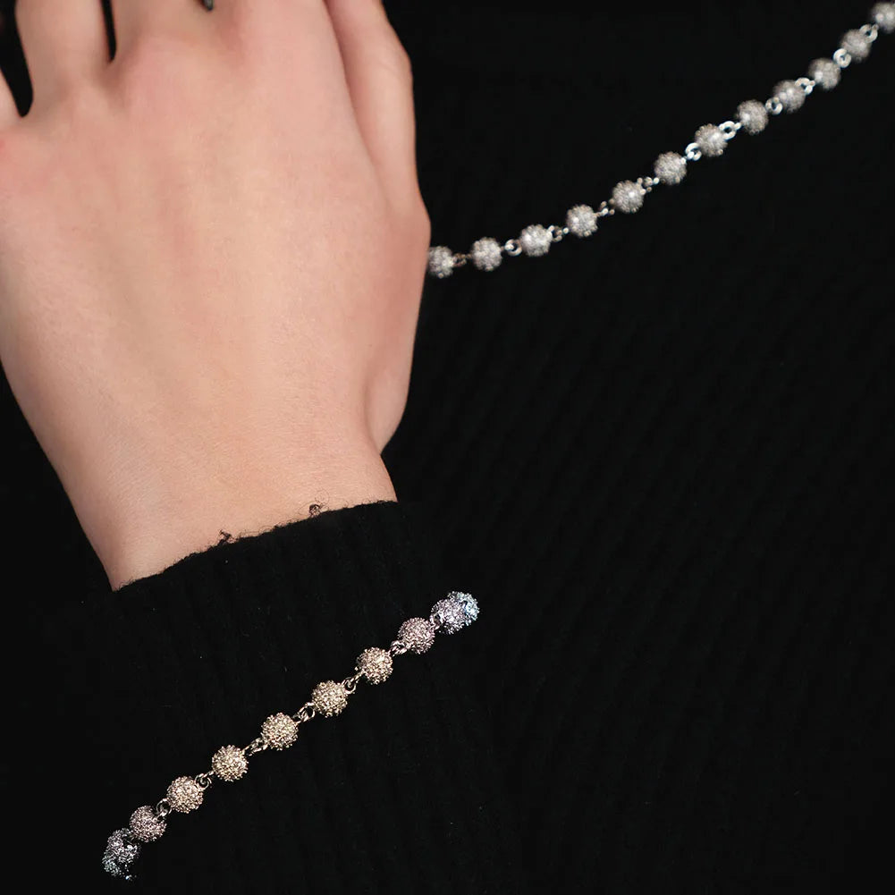 TOPGRILLZ 6mm8mm Big Round Ball Bracelet with Pearl Hip Hop Bracelet Iced Out CZ Gold Color Bracelet Punk Bling Jewelry For Gift