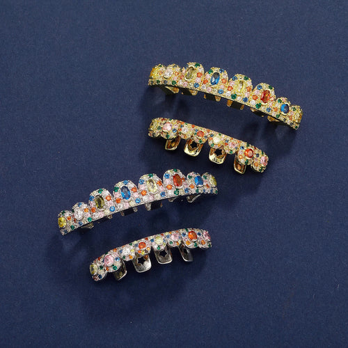 TOPGRILLZ  Hip Hop Full Iced Out  Set 8 Top&8 Bottom Tooth Cap Rainbow Candy Color Dental Grills For Unisex