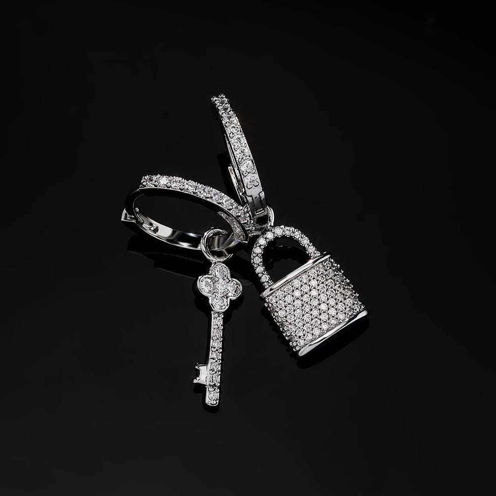 TOPGRILLZ 2022 New Couple Earrings Lock & Key Drop Earrings Iced Micro Pave Cubic Zirconia Earrings Hip Hop Jewelry For Gift