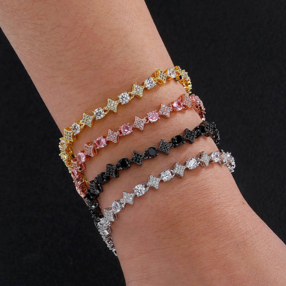 TOPGRILLZ 6MM Sparkling Star Tennis Chain Colorful Round Gemstone Design Bracelet 5A+ Cubic Zircon Luxury Jewelry For Men Women