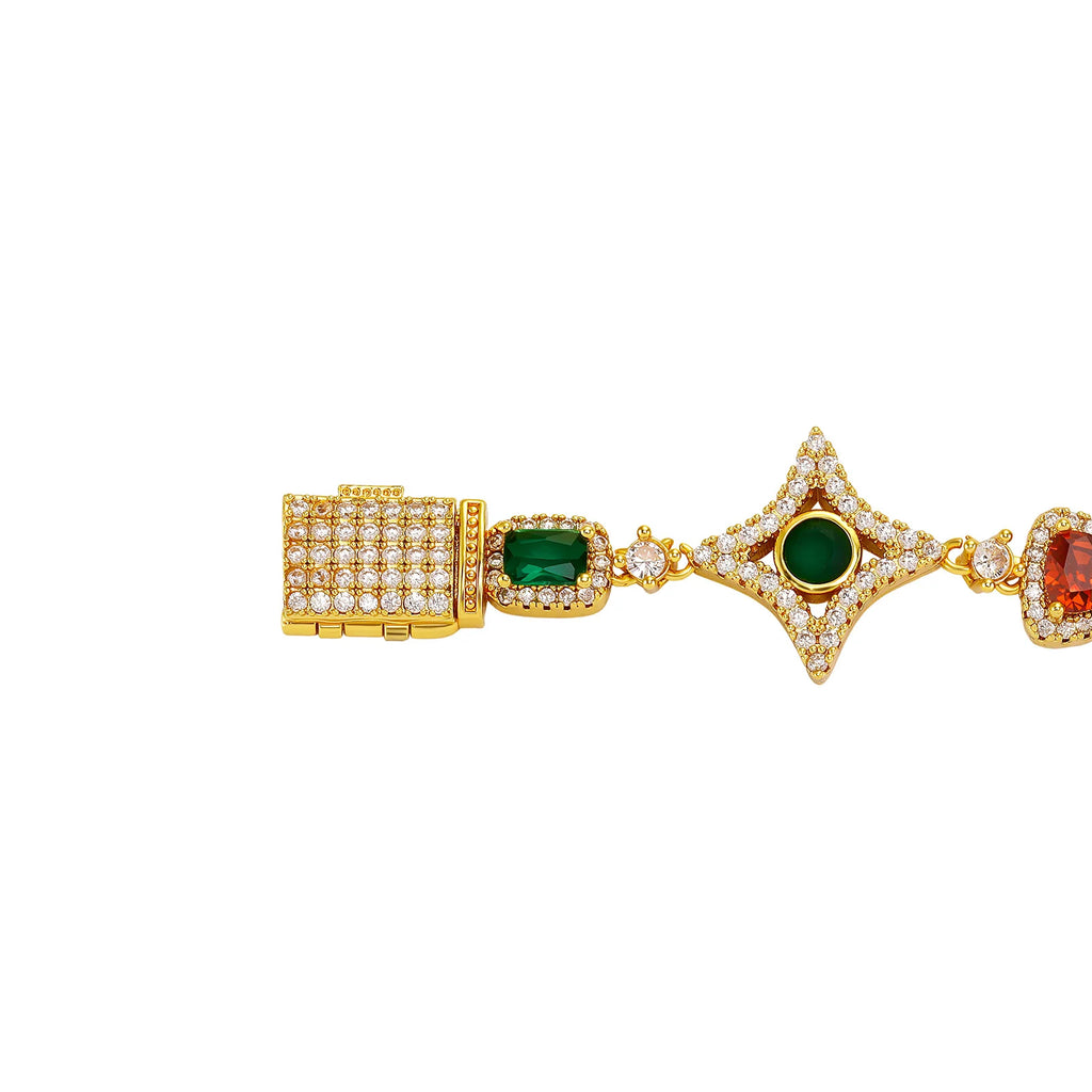 TOPGRILLZ Multicolor CZ Star Link Bracelet Necklace Gold/Silver Plated Y2K Dopamine Hip Hop Jewelry Iced Out Couple Unisex Gift