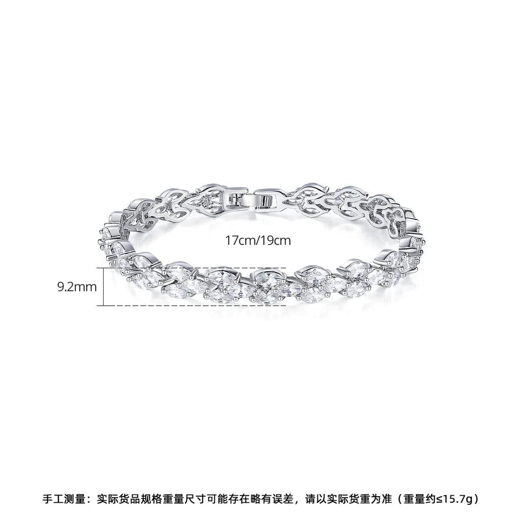 TOPGRILLZ Marquise CZ Link Bracelet Silver Plated Copper Prong Set Articulated Square Box Clasp Hip Hop Jewelry Men Women