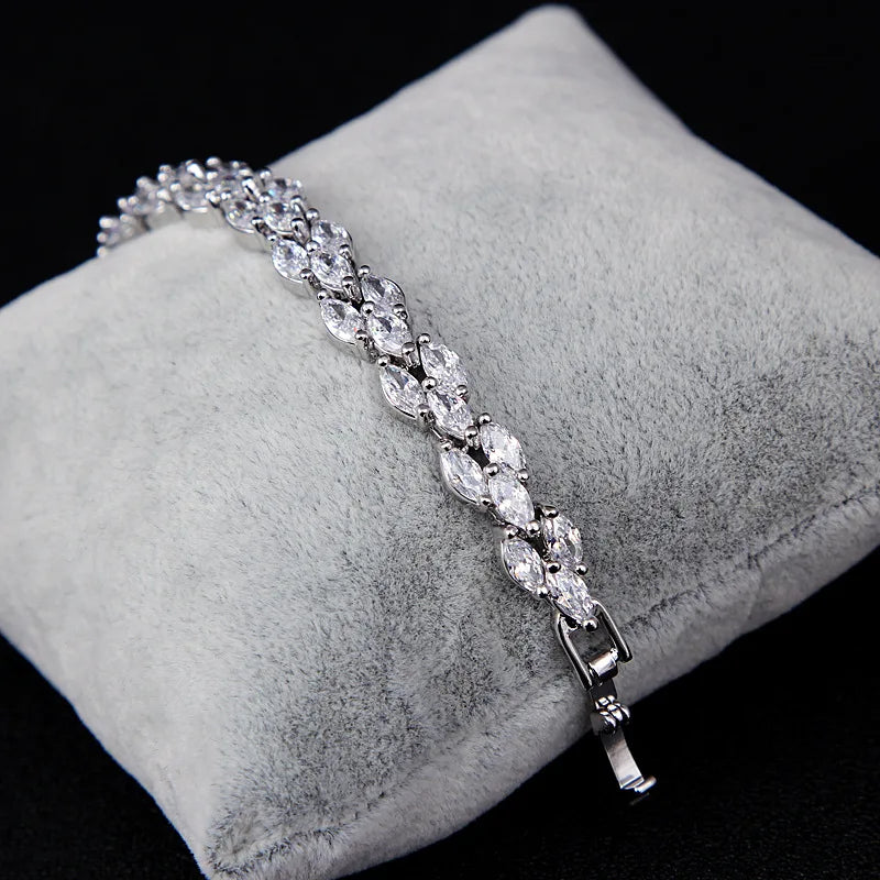 TOPGRILLZ Marquise CZ Link Bracelet Silver Plated Copper Prong Set Articulated Square Box Clasp Hip Hop Jewelry Men Women