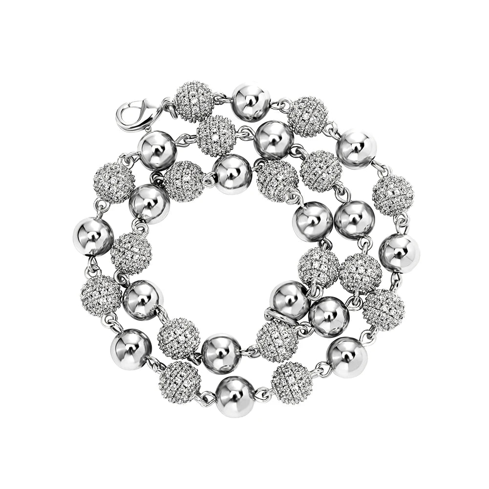 TOPGRILLZ 6mm8mm Iced Ball  Chain Choker Necklace Hip Hop Charm Necklace Iced Out Cubic Zirconia  Hip Hop Bling Jewelry For Gift