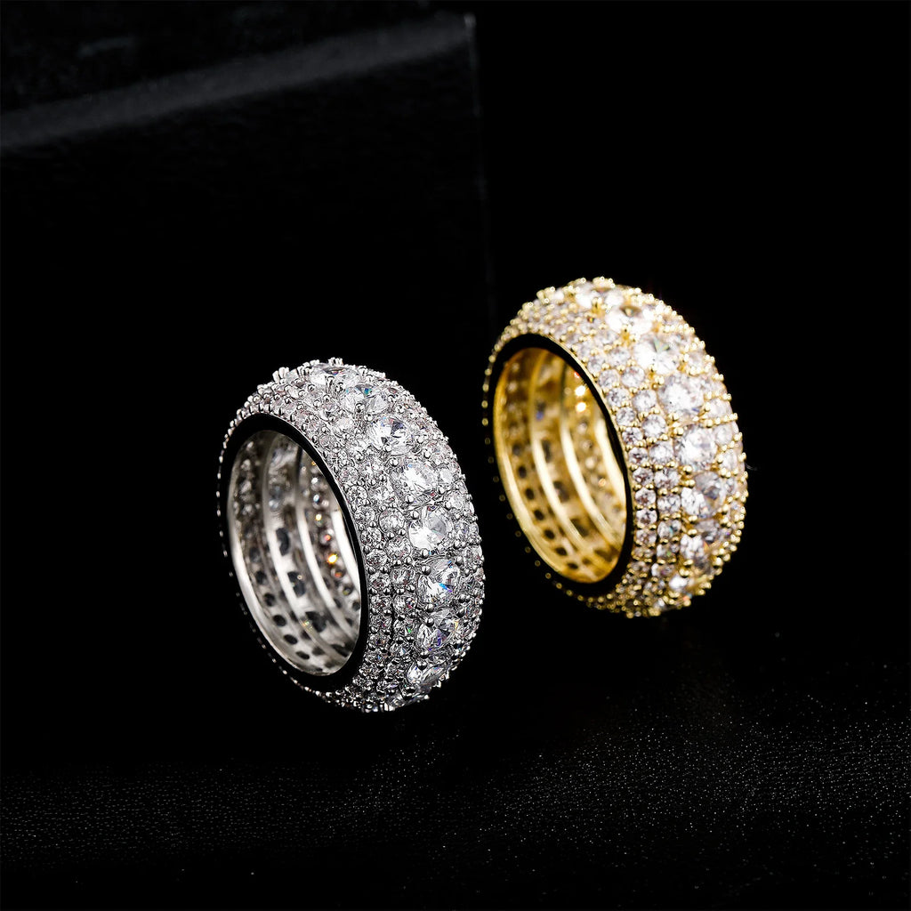 TOPGRILLZ 10MM Hip Hop Iced Out Cubic Zircon Bling Round Ring Gold Silver Color Jewelry Gifts For Men