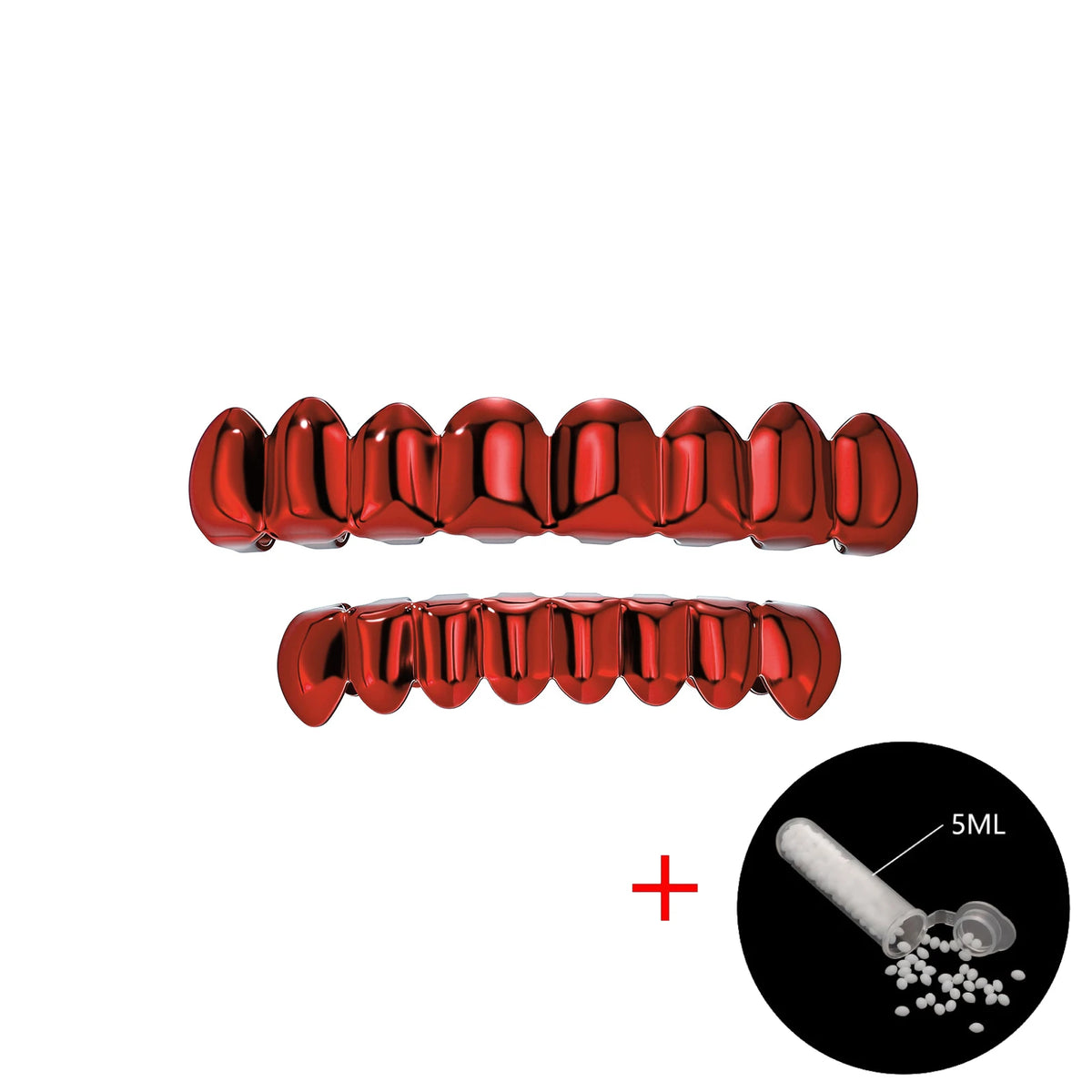 TOPGRILLZ Red Mirror Hip Hop Grillz Set 2Pcs 8 Teeth Top Bottom Grills Y2K Party Cosplay Teeth Halloween Jewelry Men Women