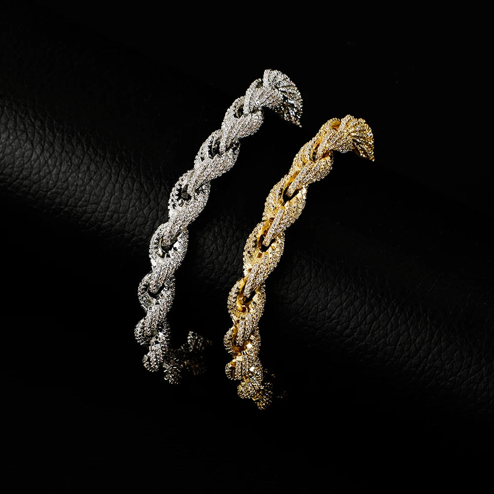 TOPGRILLZ 8mm Rope Chain Hip Hop Necklace Gold Silver Color Iced Out Micro Pave CZ Necklace Men Women Jewelry Gift