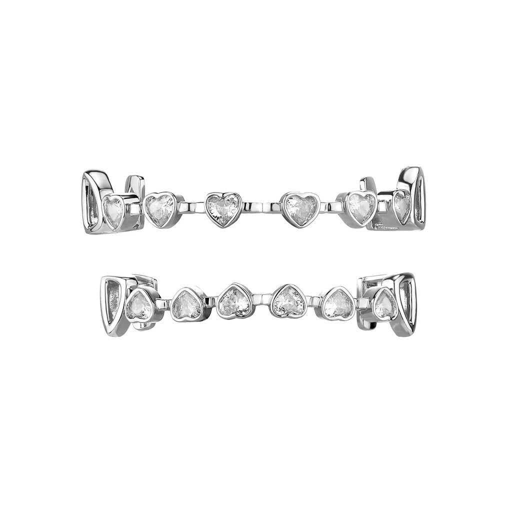 TOPGRILLZ Hip Hop Y2K Copper Grillz Set Pink And Clear Heart CZ Top Bottom Teeth Cap Sweet Cool Bling Jewelry For Women Men