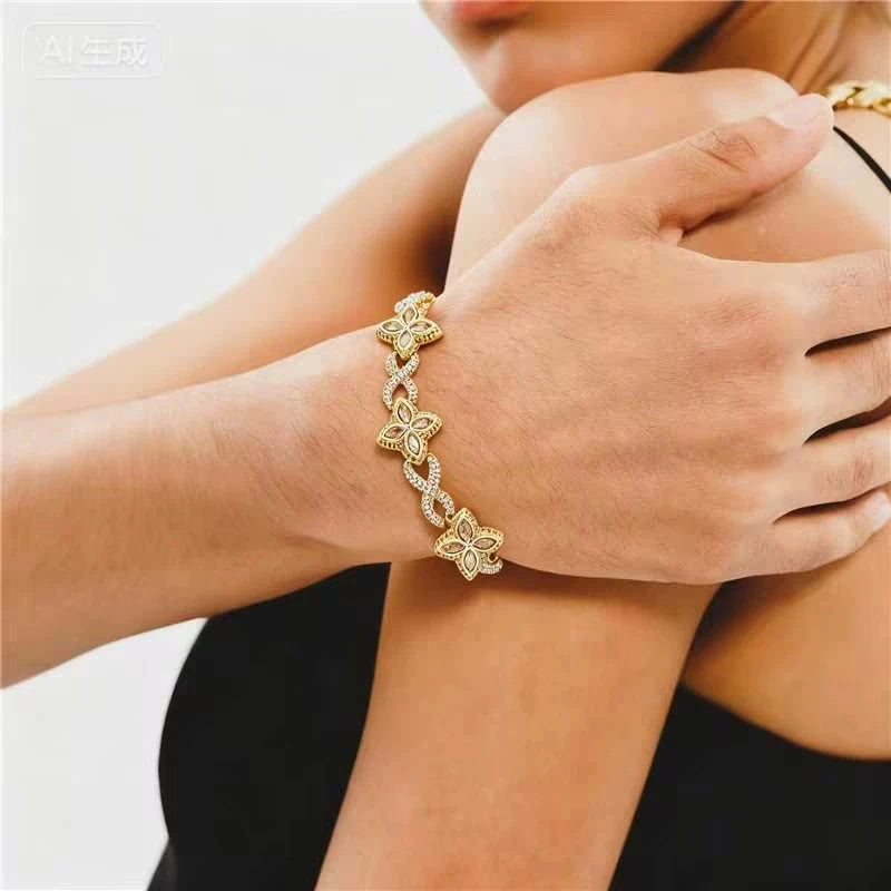 TOPGRILLZ Iced Out 5A+ Cubic Zircon Four Clover Bracelet Micro Paved CZ Stones Floral Inifinity Chain Anklets Luxury Jewelry