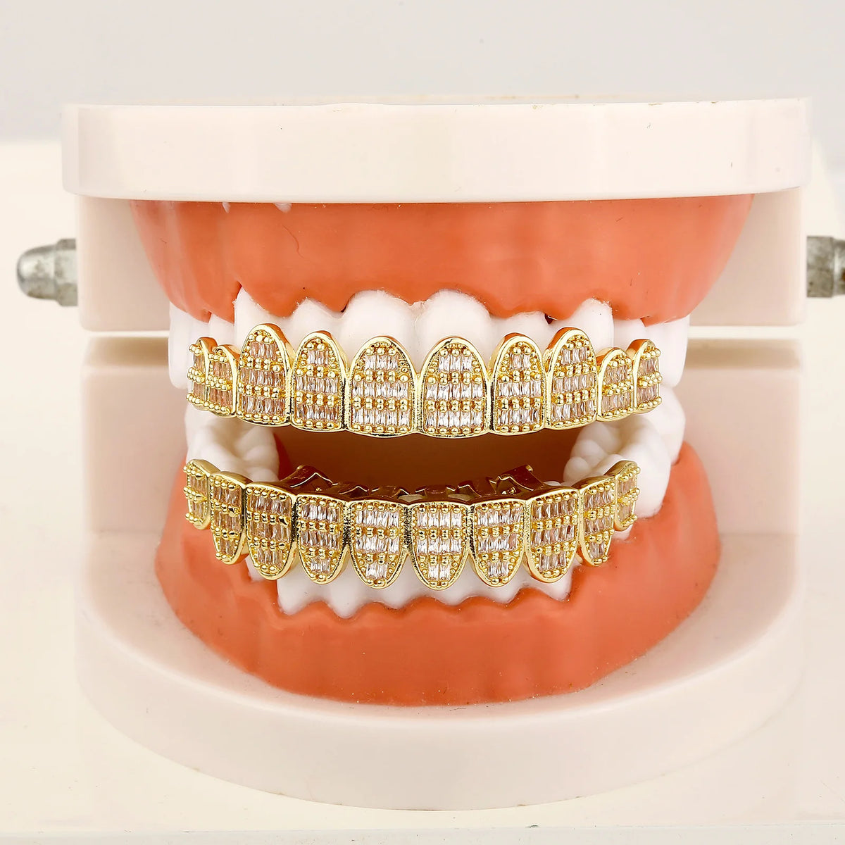 TOPGRILLZ 10/10 Iced Out Square Cubic Zircon Tooth Caps Hip Hop Full CZ Stone Teeth Grillz For Women Men Jewelry Dental Grills