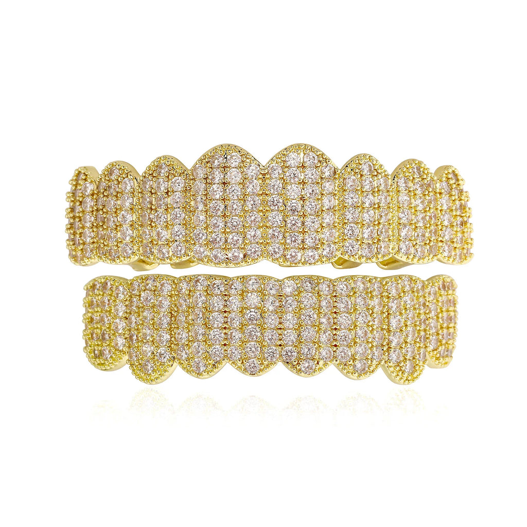 TOPGRILLZ Punk Iced Out Cubic Zircon Teeth Grills 8 Top & 8 Bottom Set Braces Full CZ Stones Dental Grills For Party Gift