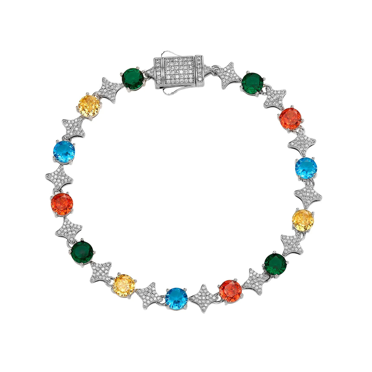 TOPGRILLZ 6MM Sparkling Star Tennis Chain Colorful Round Gemstone Design Bracelet 5A+ Cubic Zircon Luxury Jewelry For Men Women