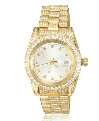TOPGRILLZ Iced Presidential Mens Watch Luxury 18K White Gold stainless steel  Watch with zirconia