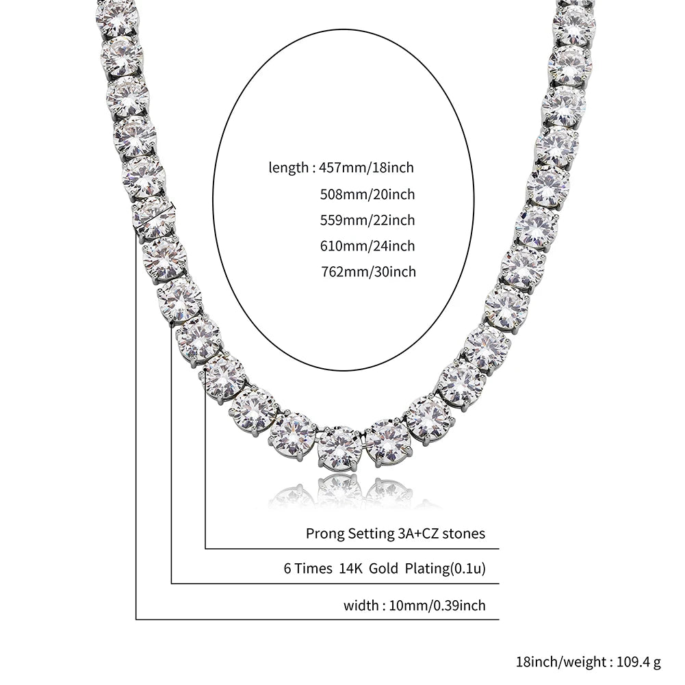 TOPGRILLZ New 10 mm Tennis Chain Necklace With New Spring Clasp Iced Out Cubic Zirconia Hip Hop Rockers Jewelry For Men